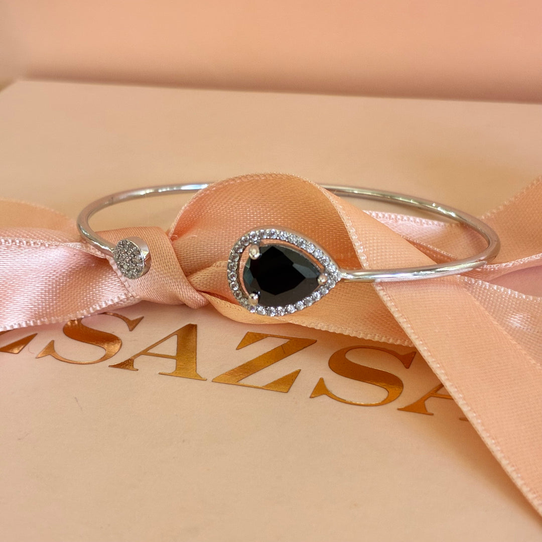 Teardrop black zircone sterling silver bangle