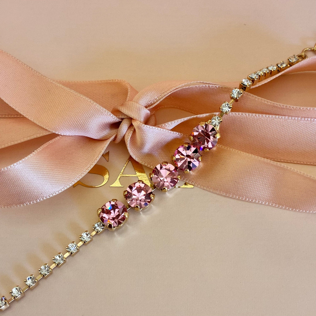 Pink Swarovski crystals gold plated bracelet