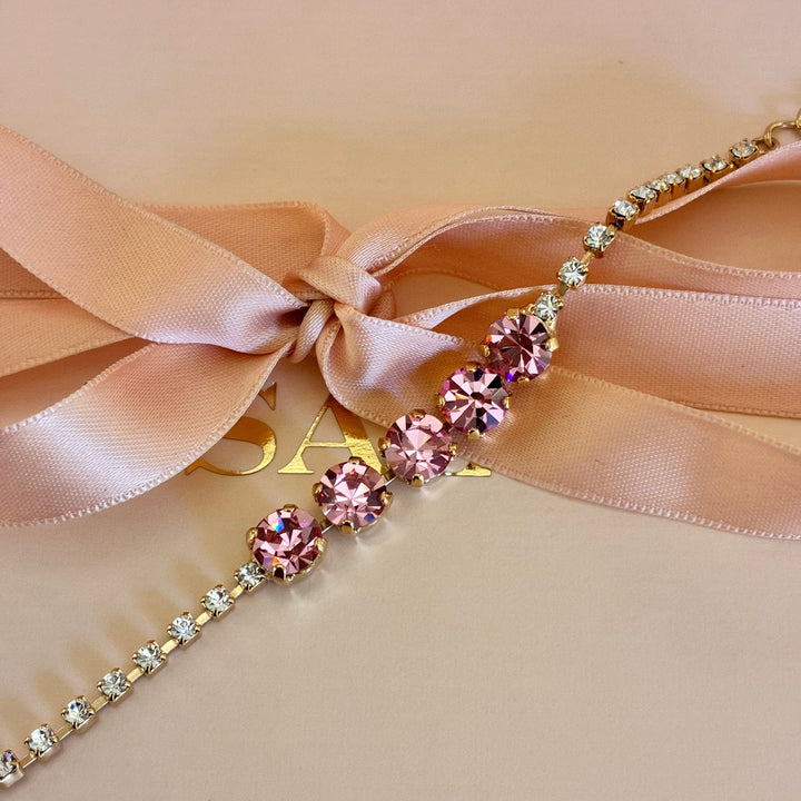 Pink Swarovski crystals gold plated bracelet