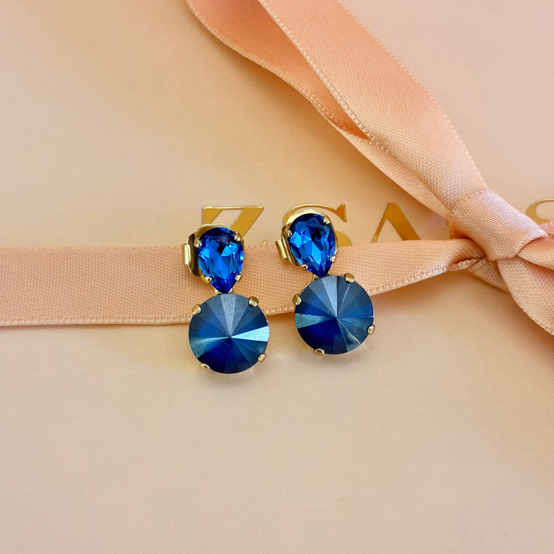 Royal blue Swarovski crystal gold plated earrings