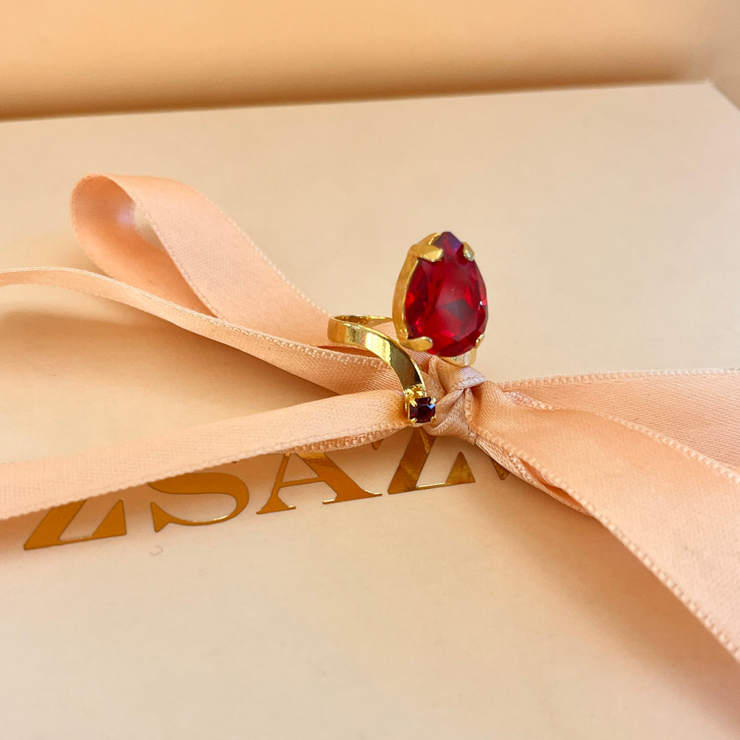 Red open Preciosa crystals ring