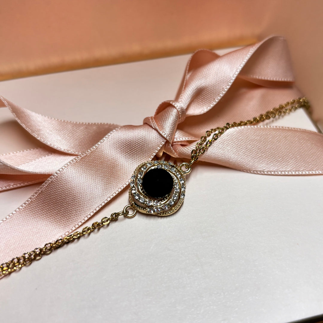 Dainty black rhinestone gold bracelet