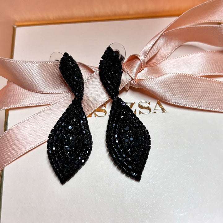 Marquise all black rhinestone earrings