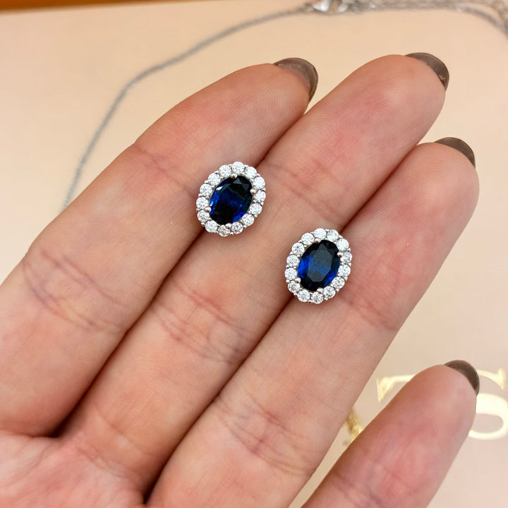 Oval navy blue zircone silver set