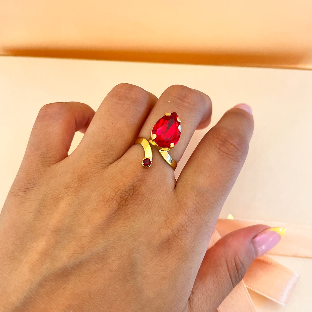 Red open Preciosa crystals ring