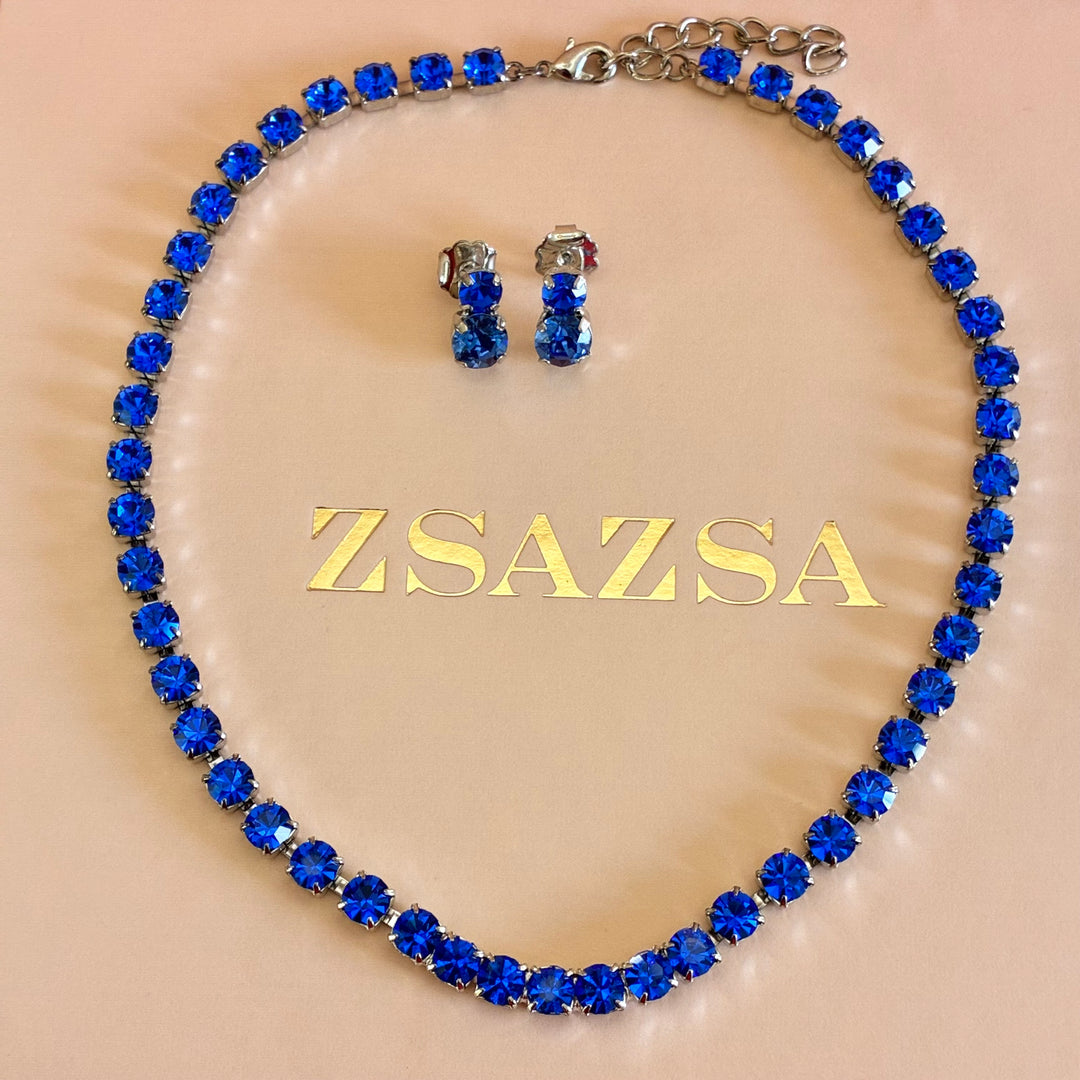 Royal blue Swarovski crystals silver set