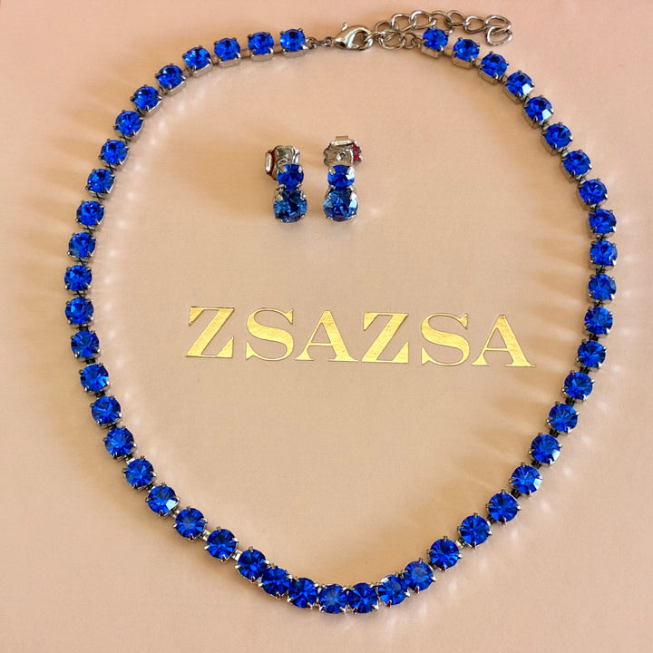 Royal blue Swarovski crystals silver set