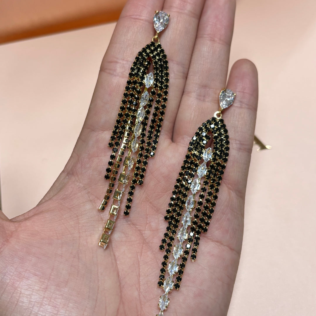 Black rhinestone gold earrings