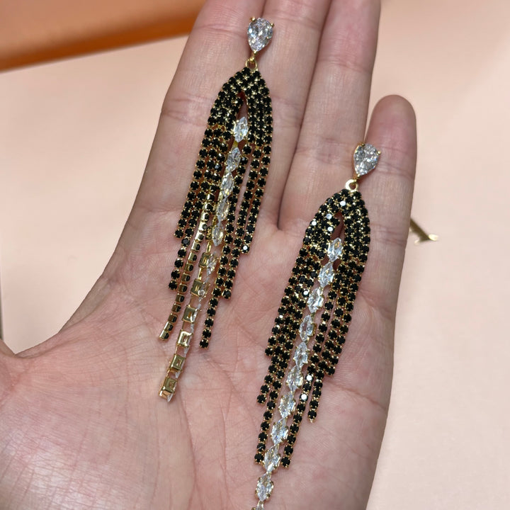 Black rhinestone gold earrings