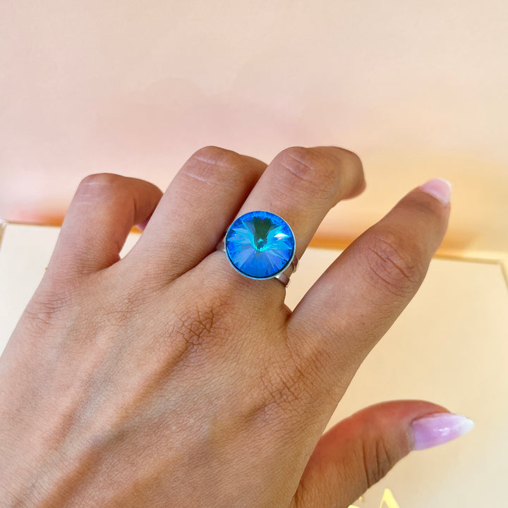 Intense light blue Swarovski crystals pendant, bracelet & ring