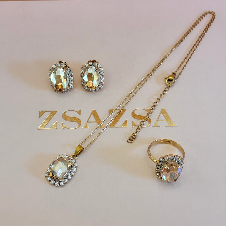 Champagne Oval gold plated pendant set