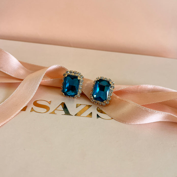 Verdemar rectangular Preciosa crystals studs and ring