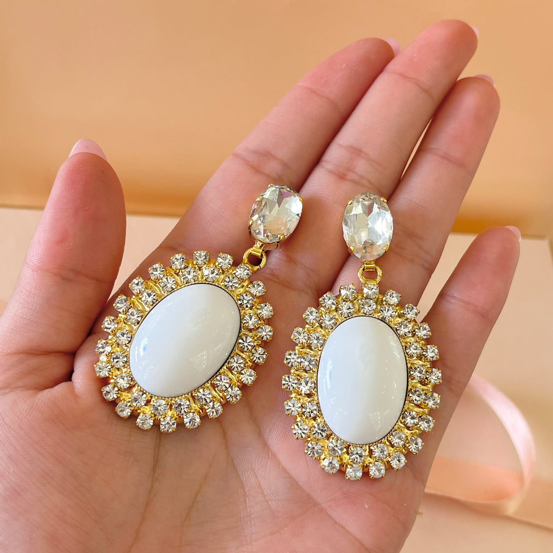 White earrings with Swarovski crystals