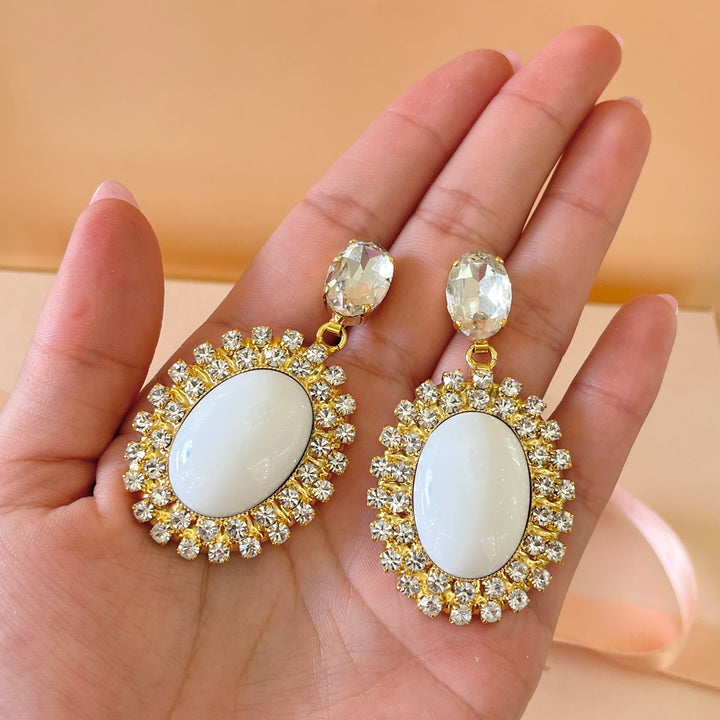 White earrings with Swarovski crystals