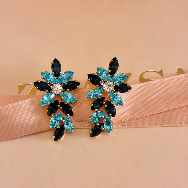 Navy blue and turquoise marquise preciosa crystals earrings