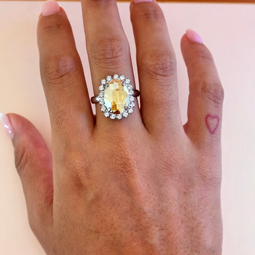 Oval Champagne Preciosa crystals silver set