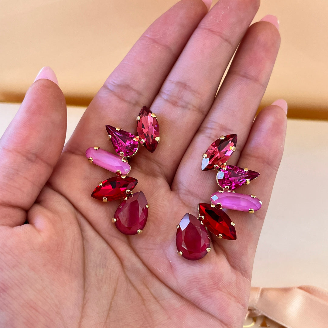 Fuchsia and red Swarovski crystals earrings