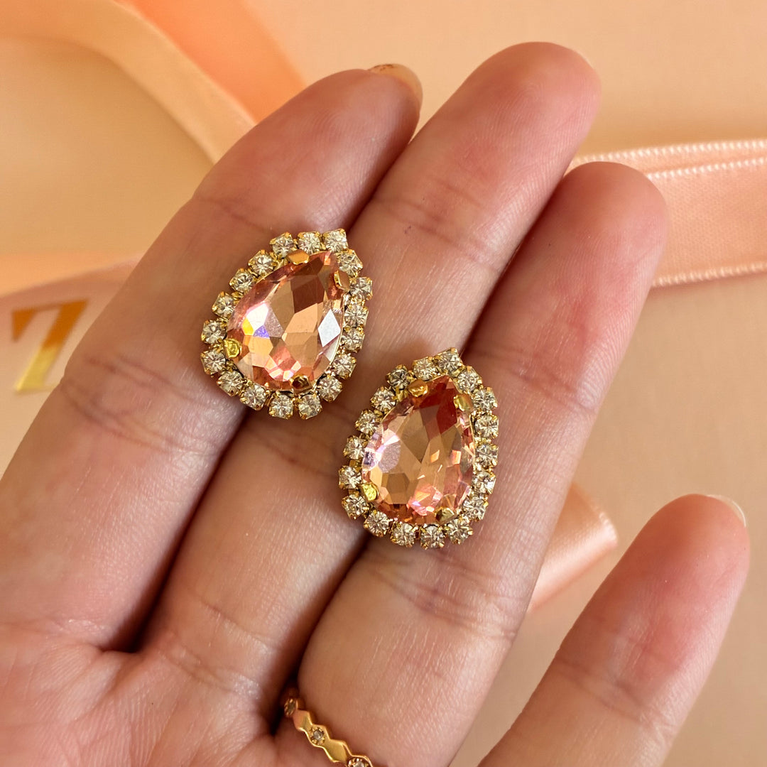 Teardrop Peach Preciosa crystals gold plated set