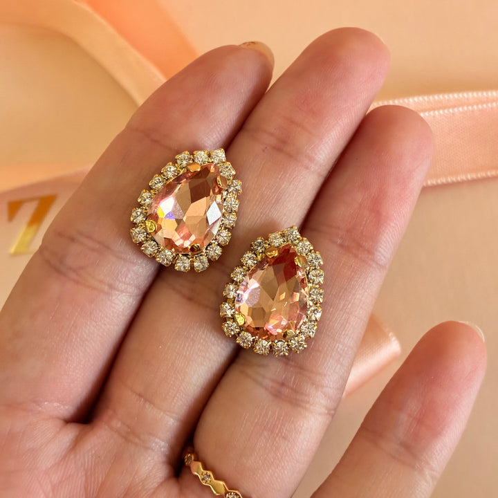 Teardrop Peach Preciosa crystals gold plated set