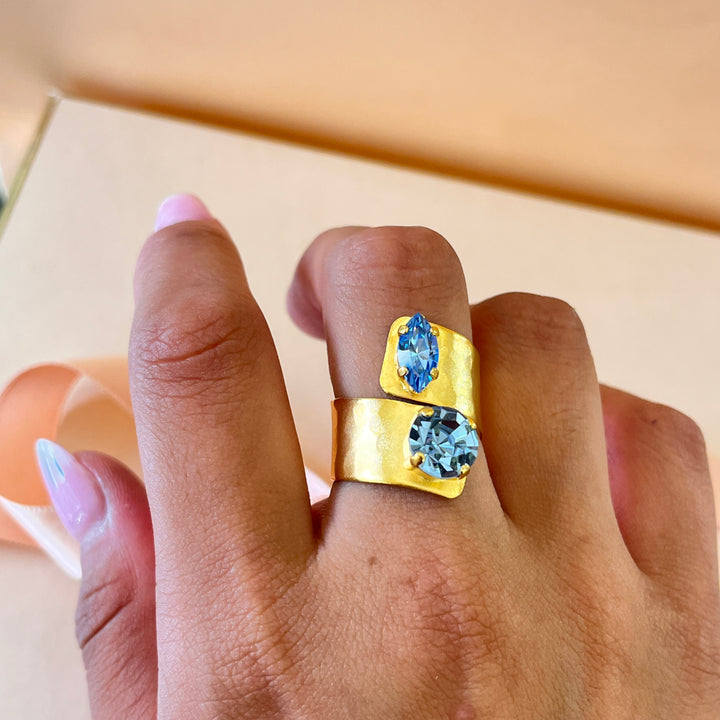 Light blue Swarovski crystals handmade ring