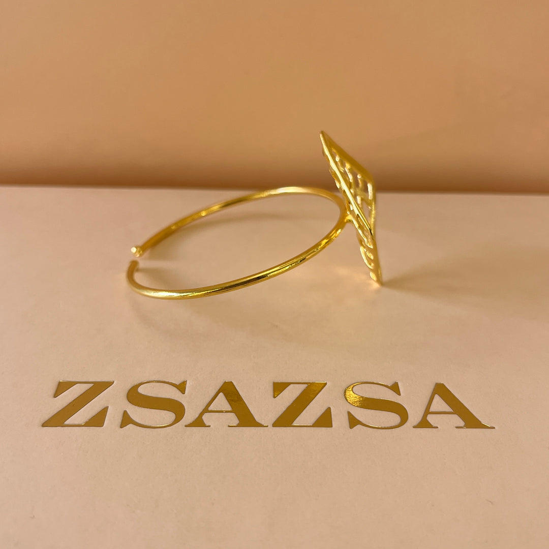 Square grid gold handmade bangle and ring
