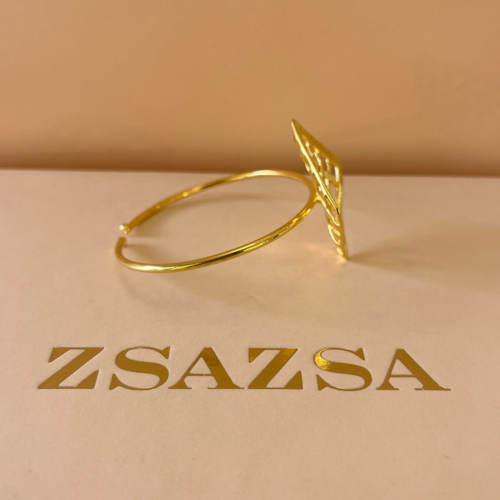 Square grid gold handmade bangle and ring