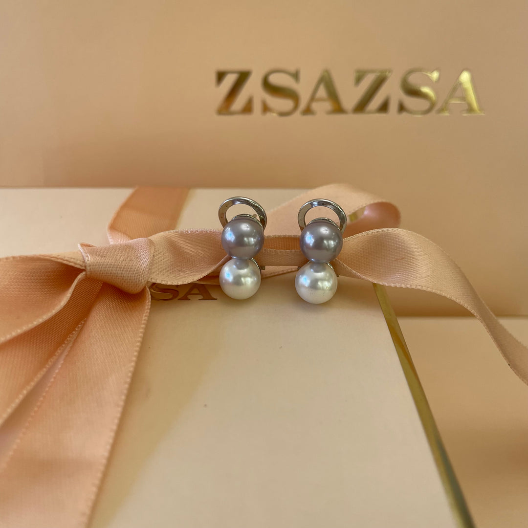 Grey & white pearls studs