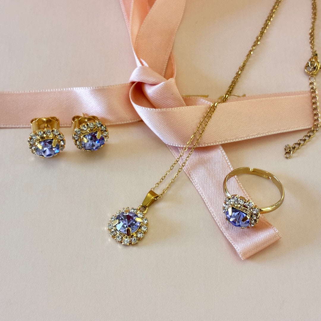 Lilac dainty Preciosa crystals gold plated set