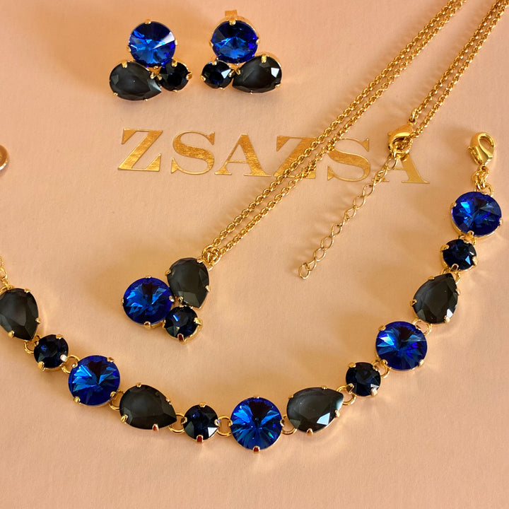 Blue Swarovski crystals gold plated set