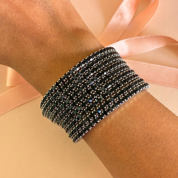 9 rows Black Swarovski crystals bangle