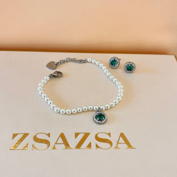 Dark green zircone studs and bracelet