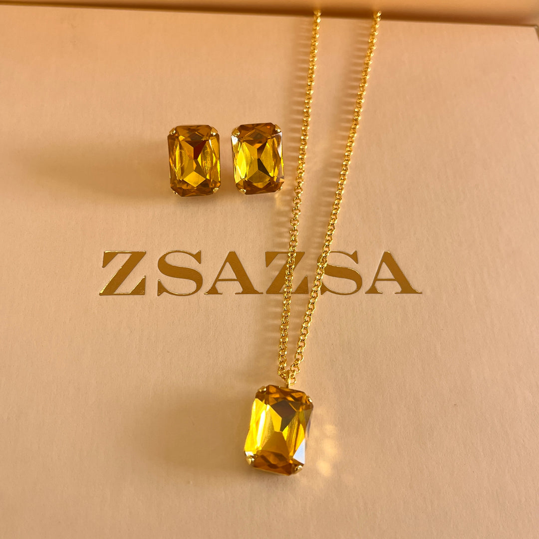 Rectangular yellow Swarovski crystals set