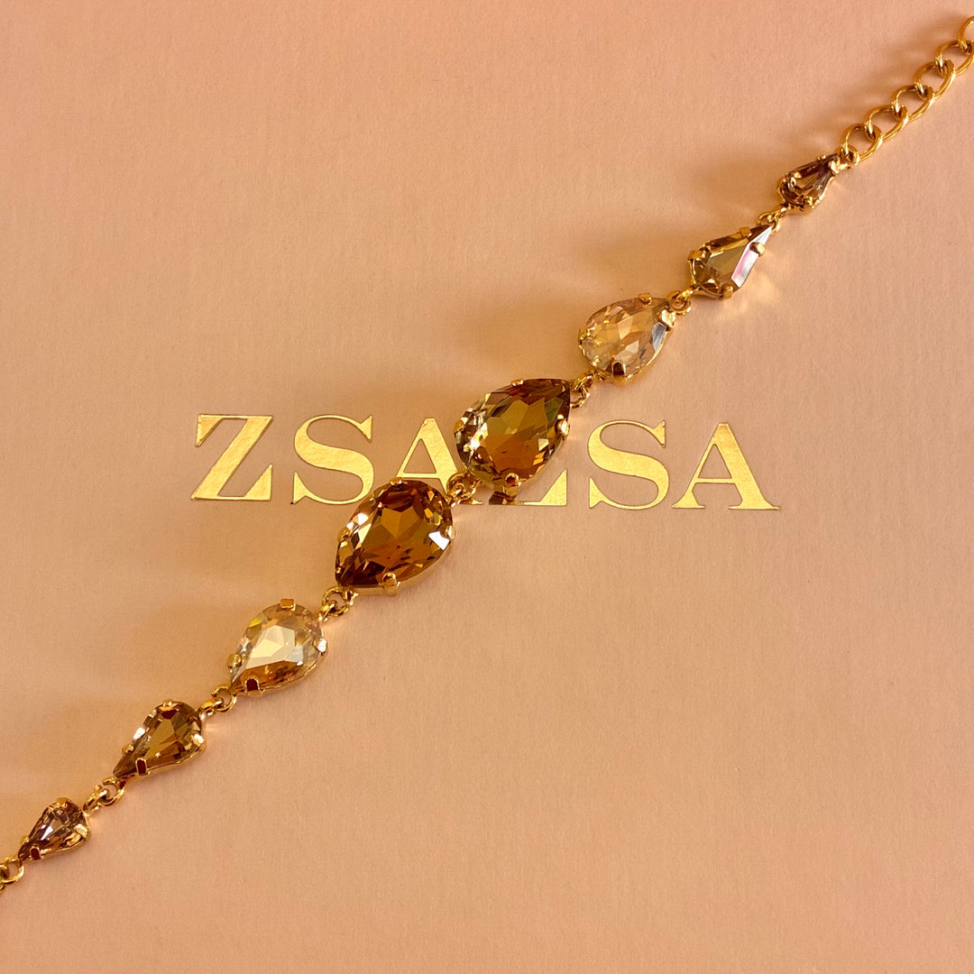 Teardrops champagne and bronze Preciosa crystals bracelet