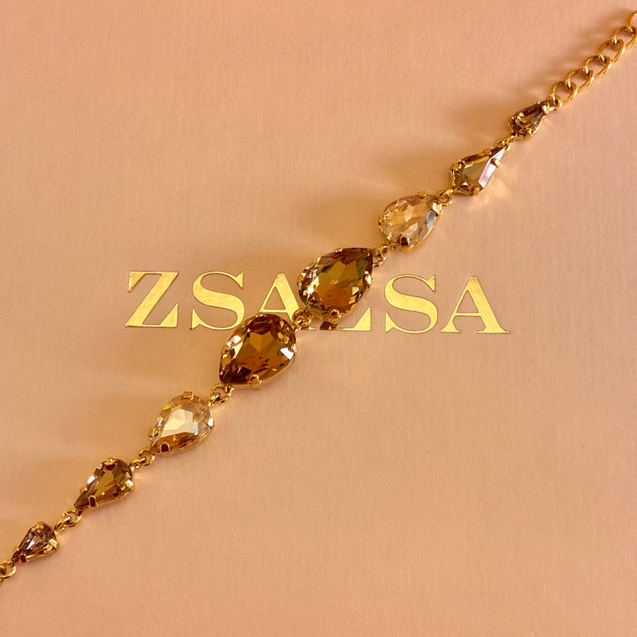 Teardrops champagne and bronze Preciosa crystals bracelet