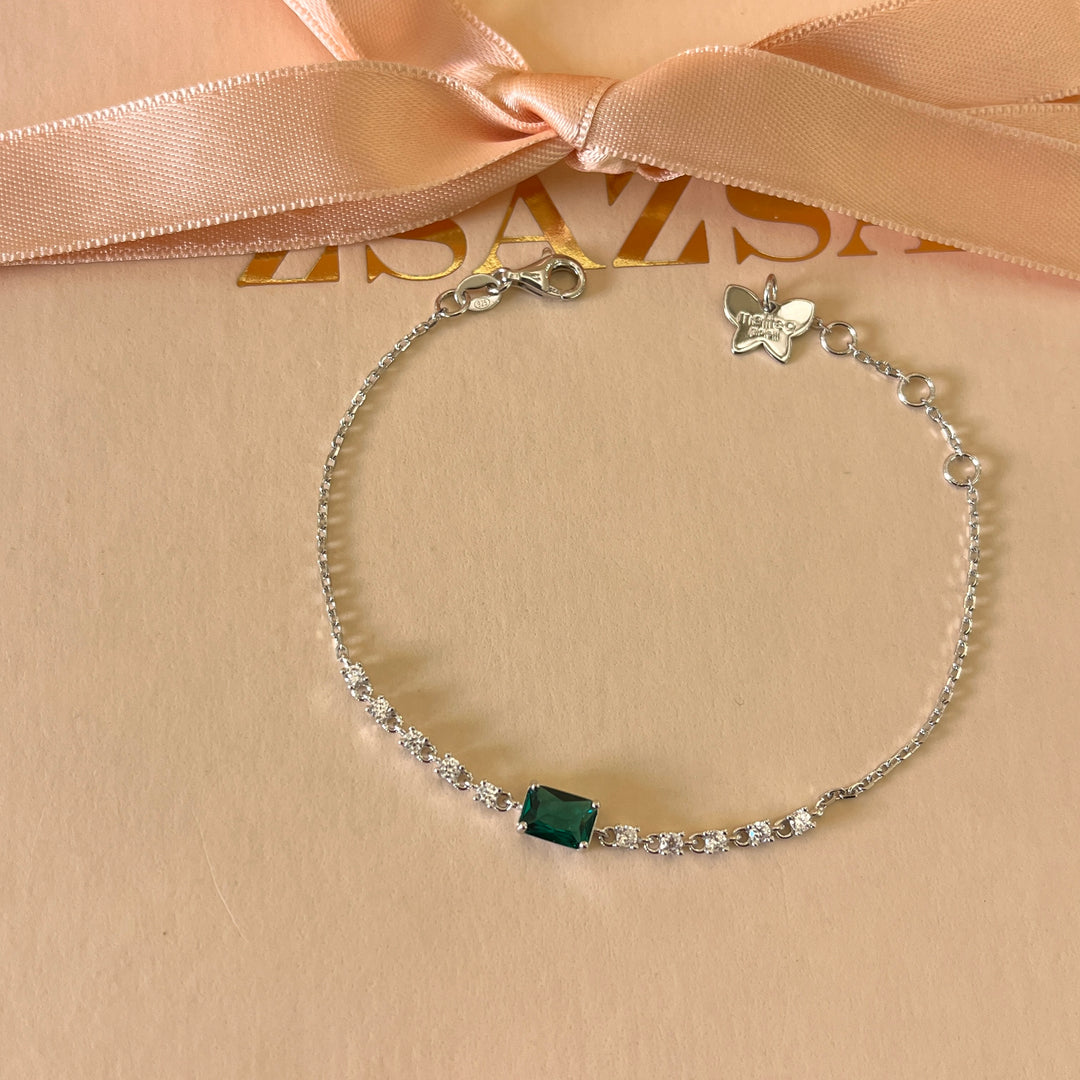 Dark green rectangular zircone pendant and bracelet