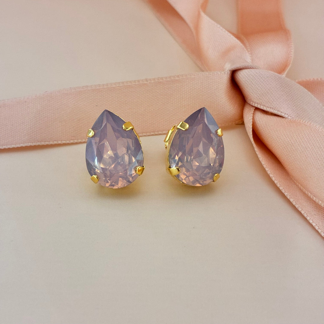 Teardrop light pink Preciosa crystals gold plated set