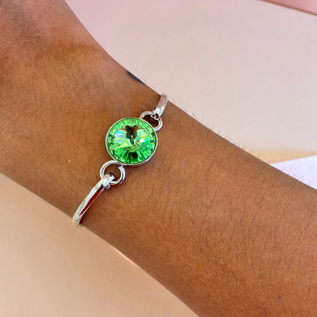 Green Swarovski crystals silver bracelet and ring