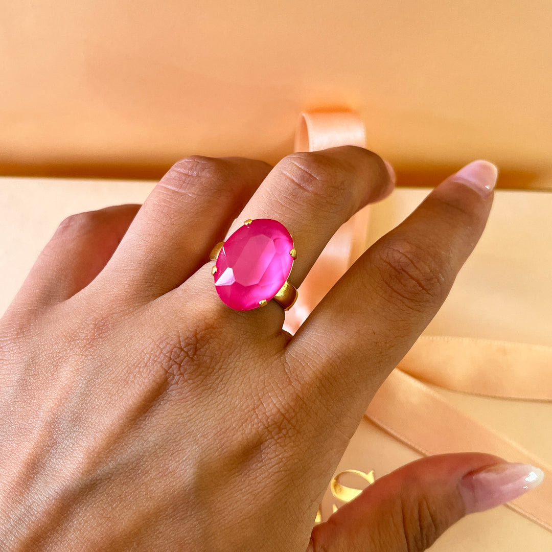 Pink and red Swarovski crystals with pearls earrings and ring