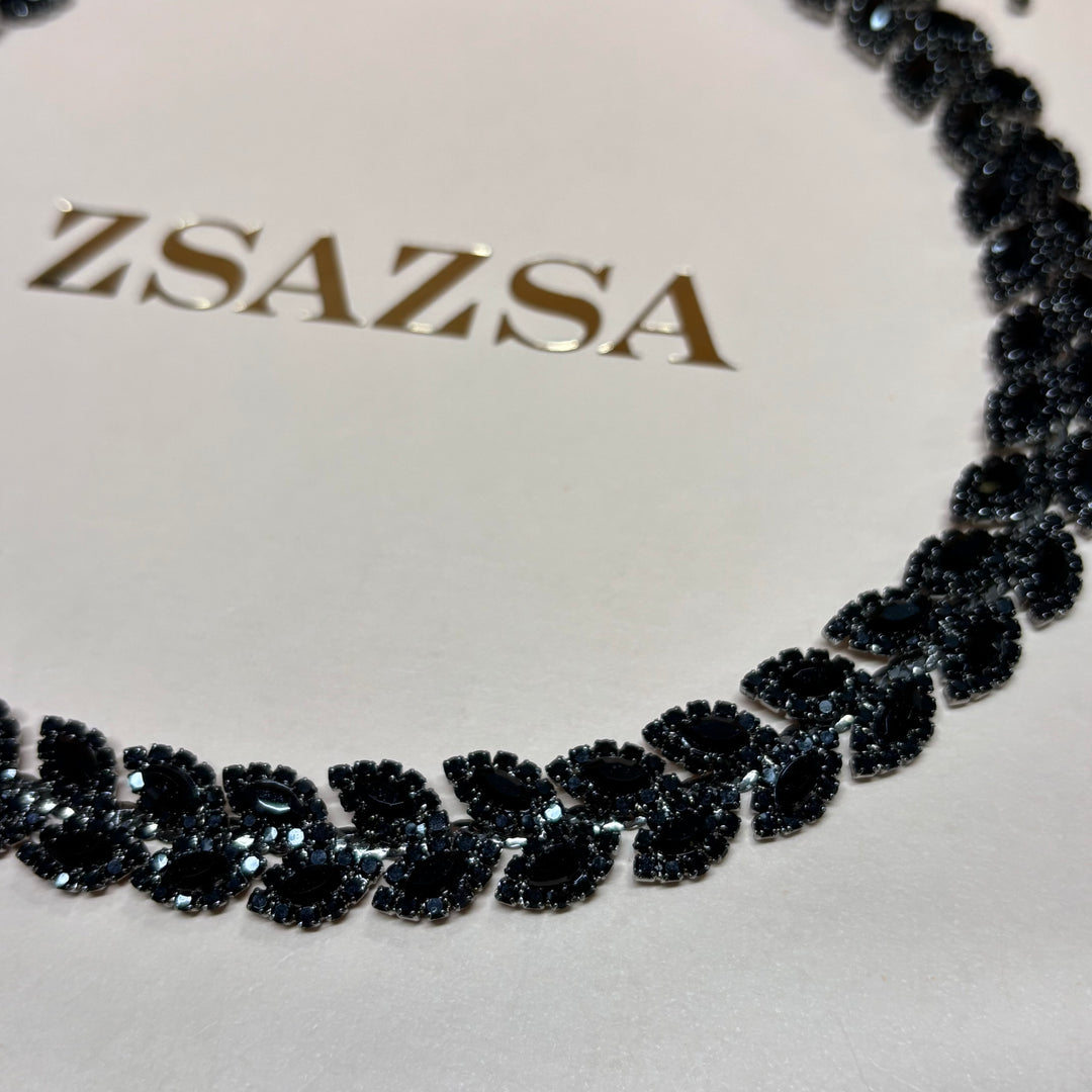 Black rhinestone marquise necklace