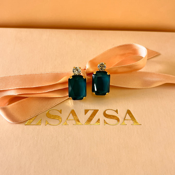 Dark green rectangular Swarovski crystals set