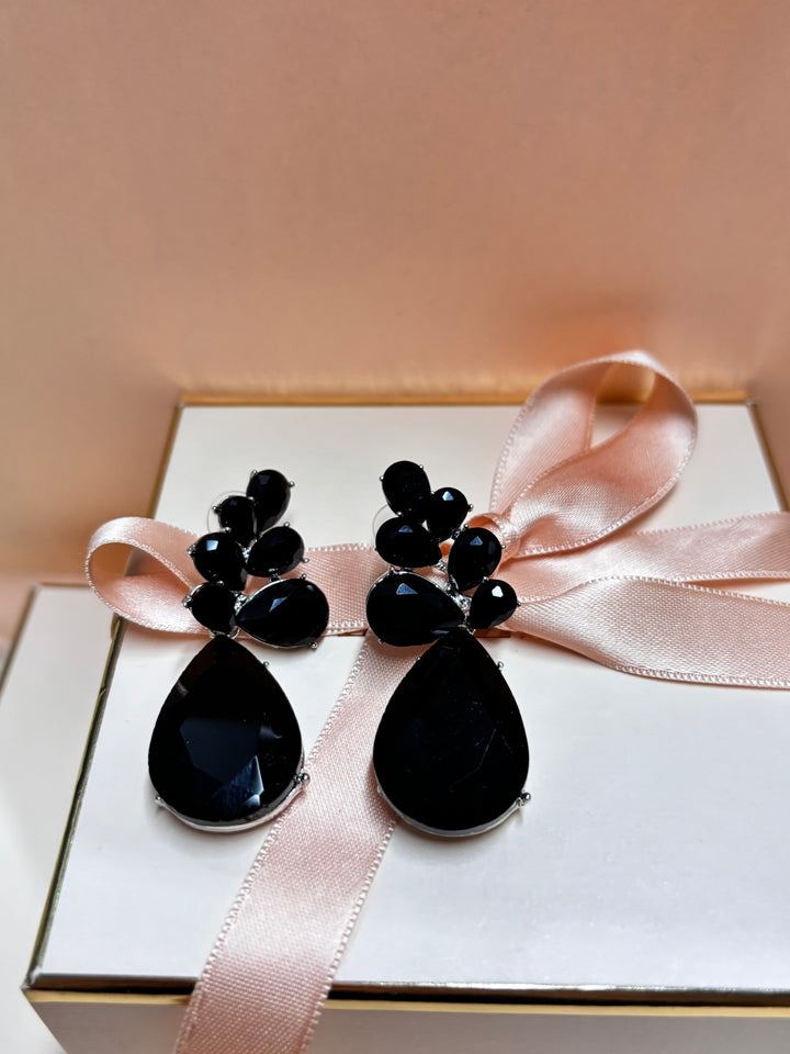 Black rhinestone teardrop earrings