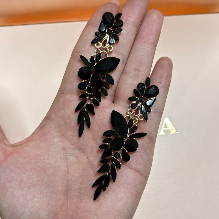 Black Maquise rhinestone gold earrings
