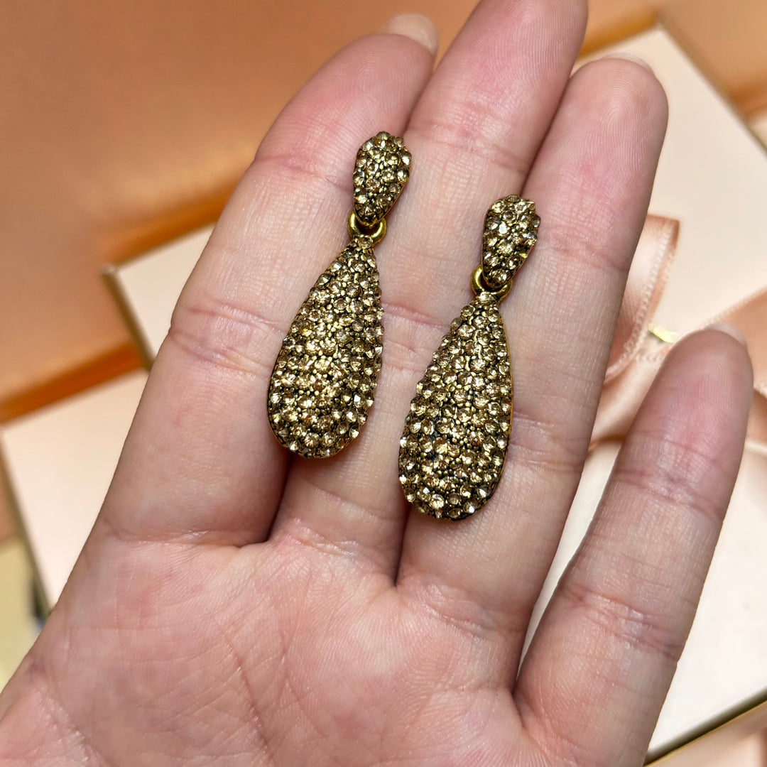 Bronze rhinestone teardrop earrings