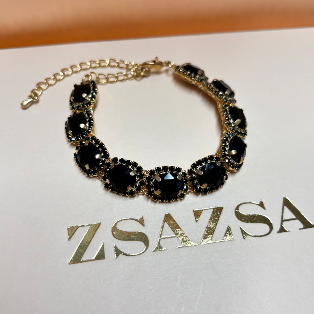 Oval black rhinestone gold bracelet