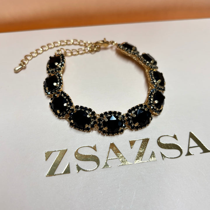 Oval black rhinestone gold bracelet