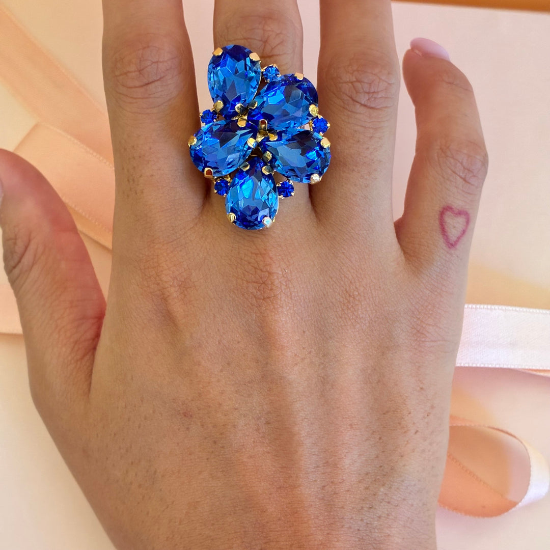 Royal blue Swarovski crystals gold plated set