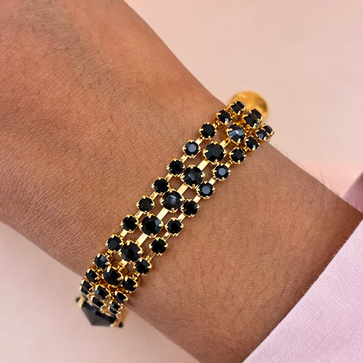 3 Rows black preciosa crystals bracelet