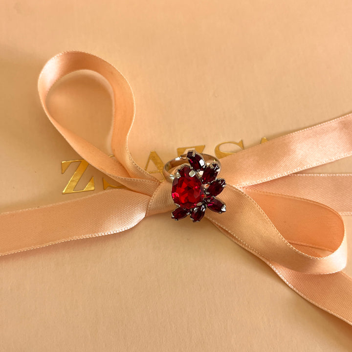 Red teardrop Preciosa crystals studs and ring