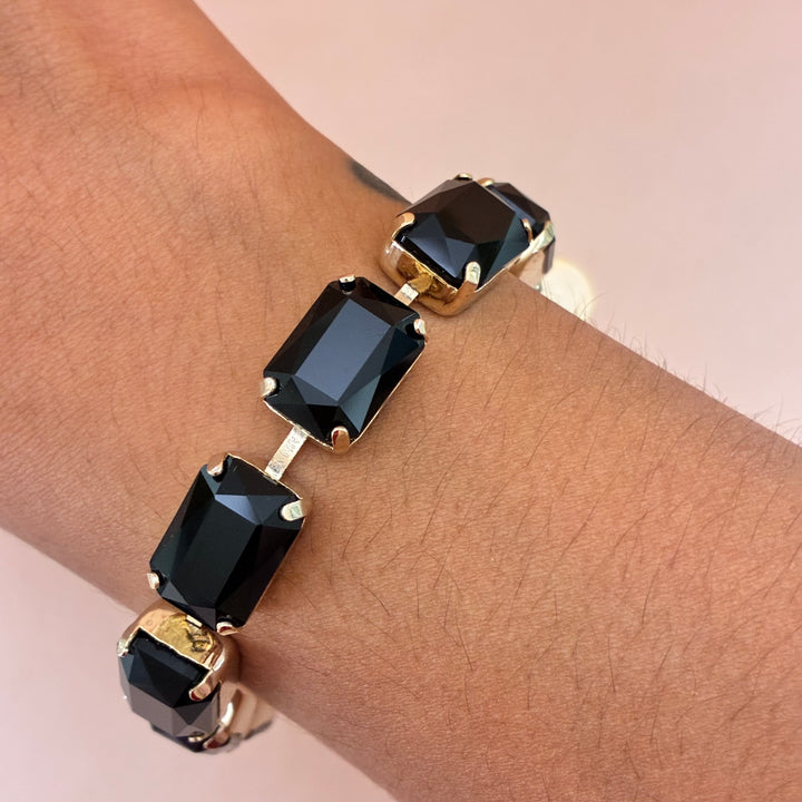 Rectangular black preciosa crystals bracelet