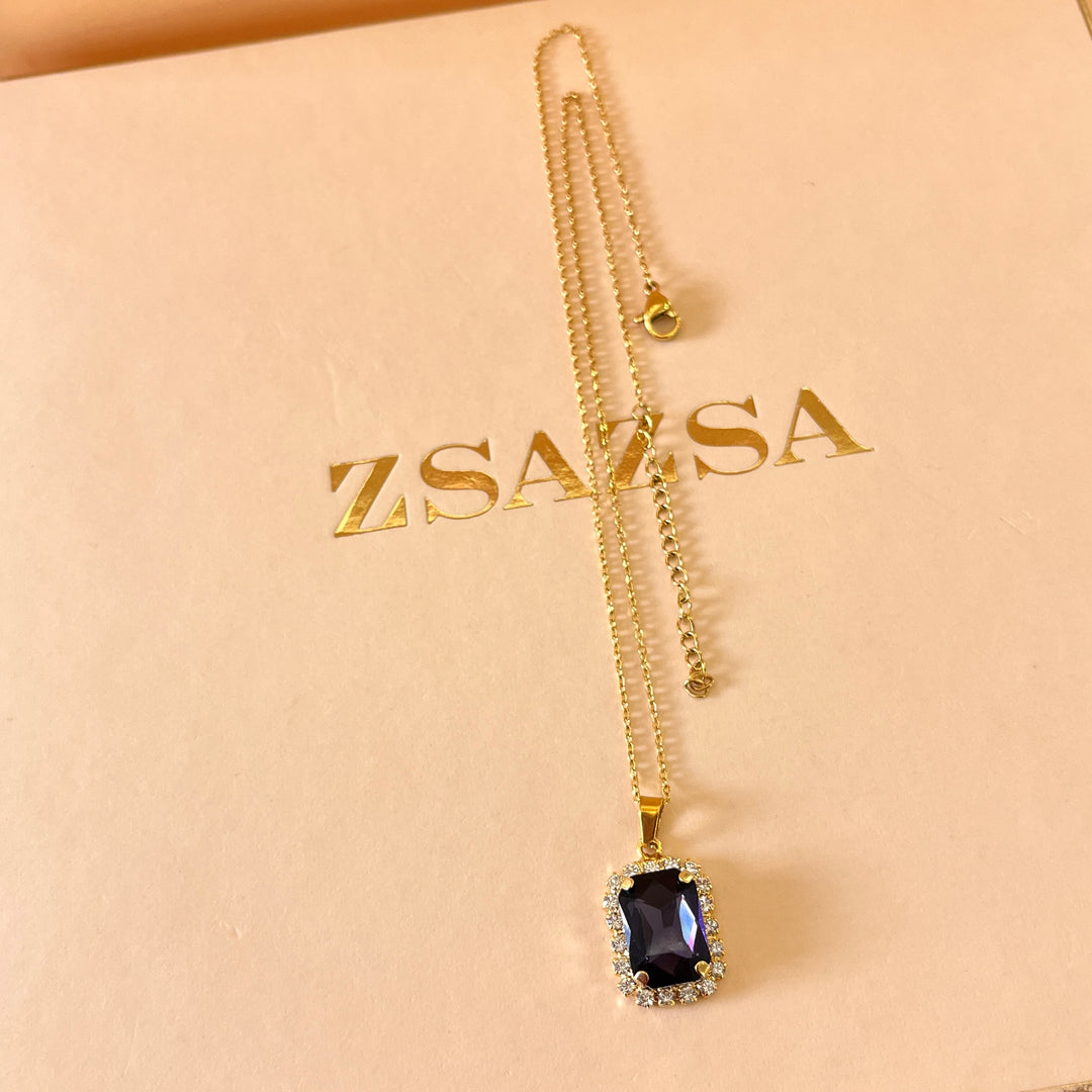 Purple rectangular Preciosa crystals pendant and ring